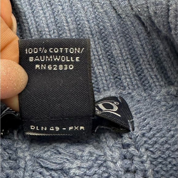 Land’s End Women's Blue Cable Knit Turtleneck Sweater - Picture 10 of 11